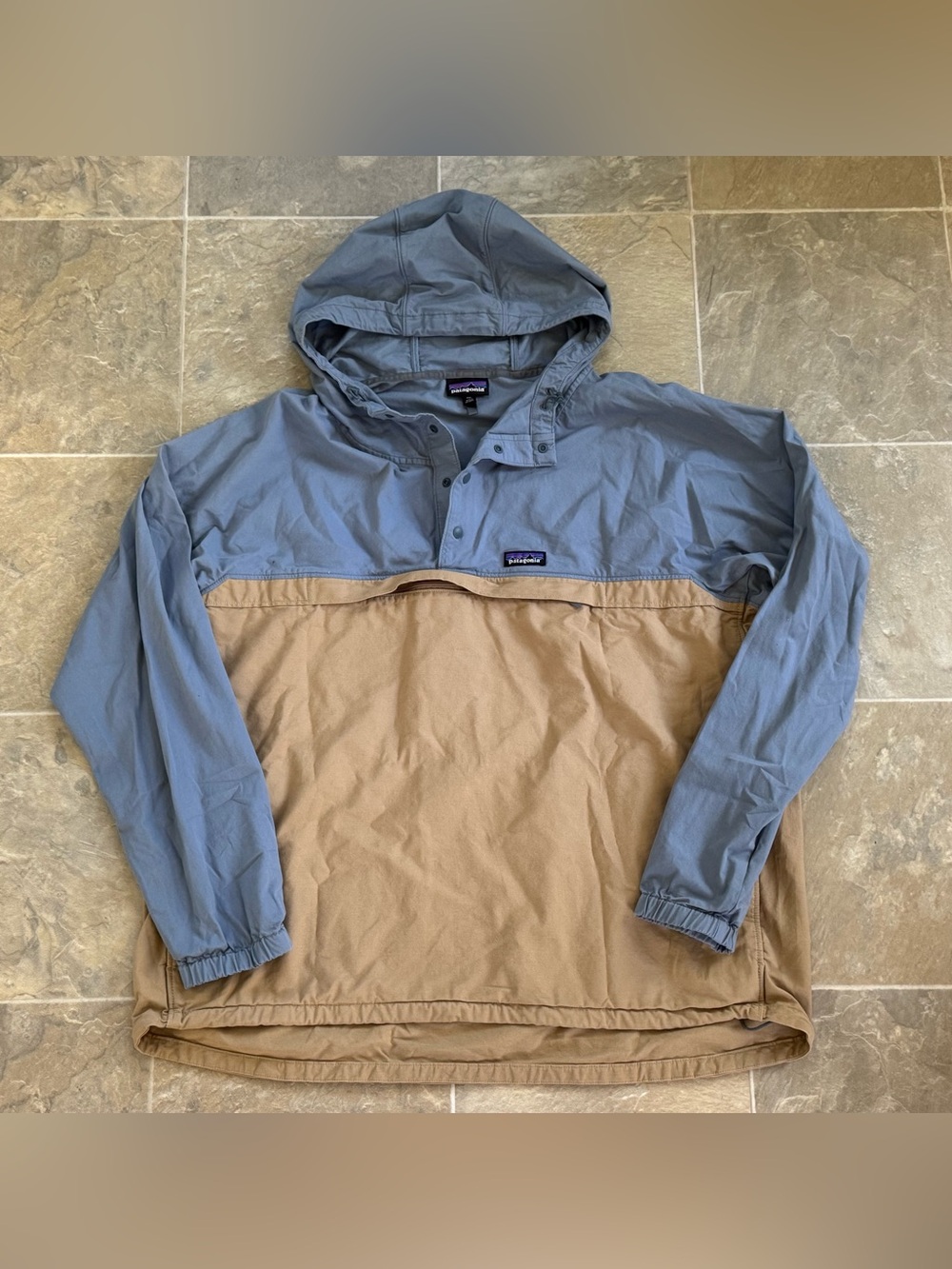 Patagonia Two-Tone Pullover Anorak Jacket - Blue/Tan 2XL XXL